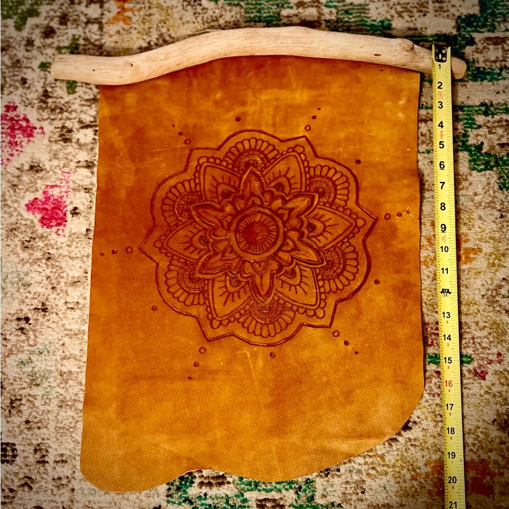 Handcrafted leather pyrography Mandala Wall Hanging